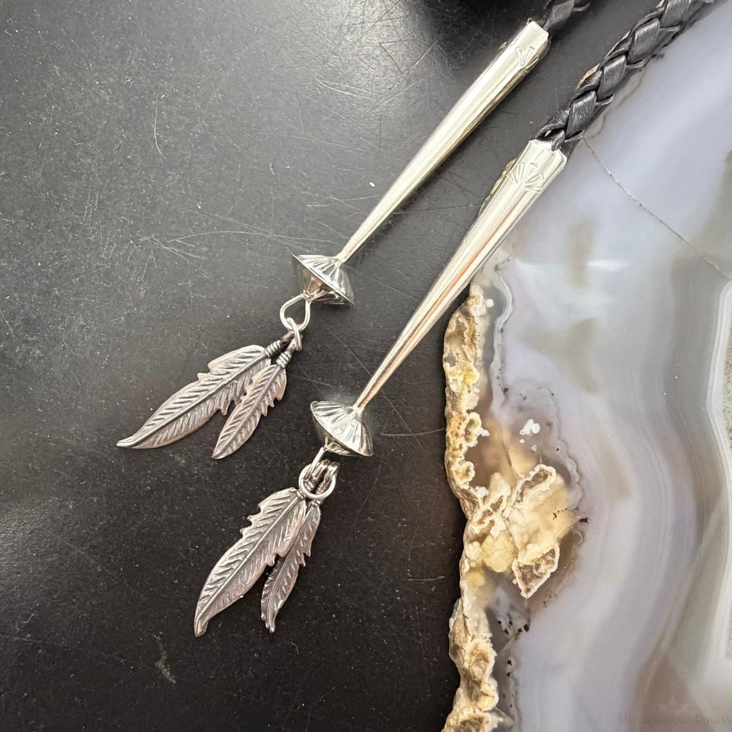 Sterling Silver Southwestern Style Teardrop Onyx Bolo Tie For Men