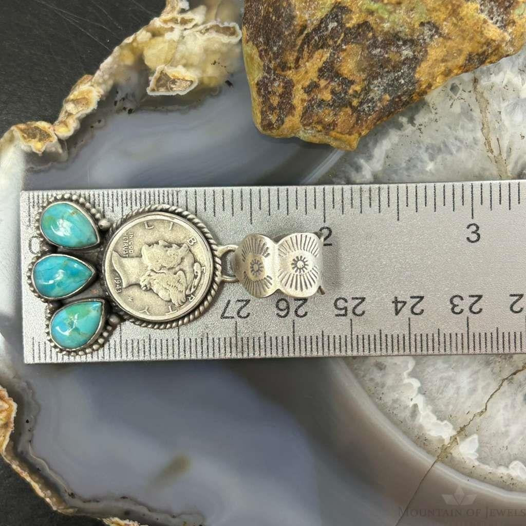 Genuine 1943 90% Silver Mercury Dime Coin w/Teardrop Turquoise Pendant #1
