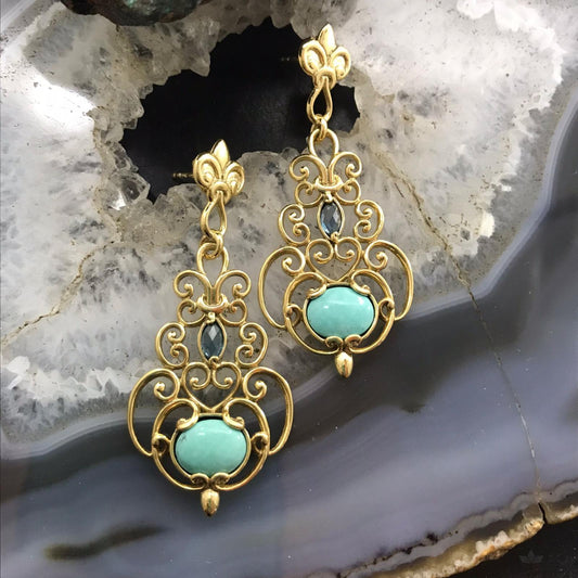 Carolyn Pollack Brass London Blue Topaz & Turquoise Dangle Earrings For Women