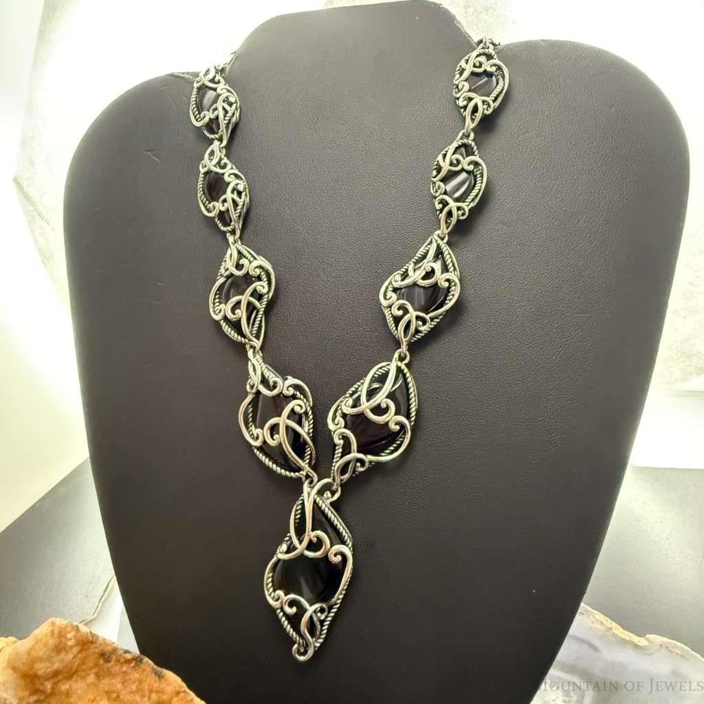 Carolyn Pollack Sterling Silver Onyx Swirl Decorated 22" Necklace For Women