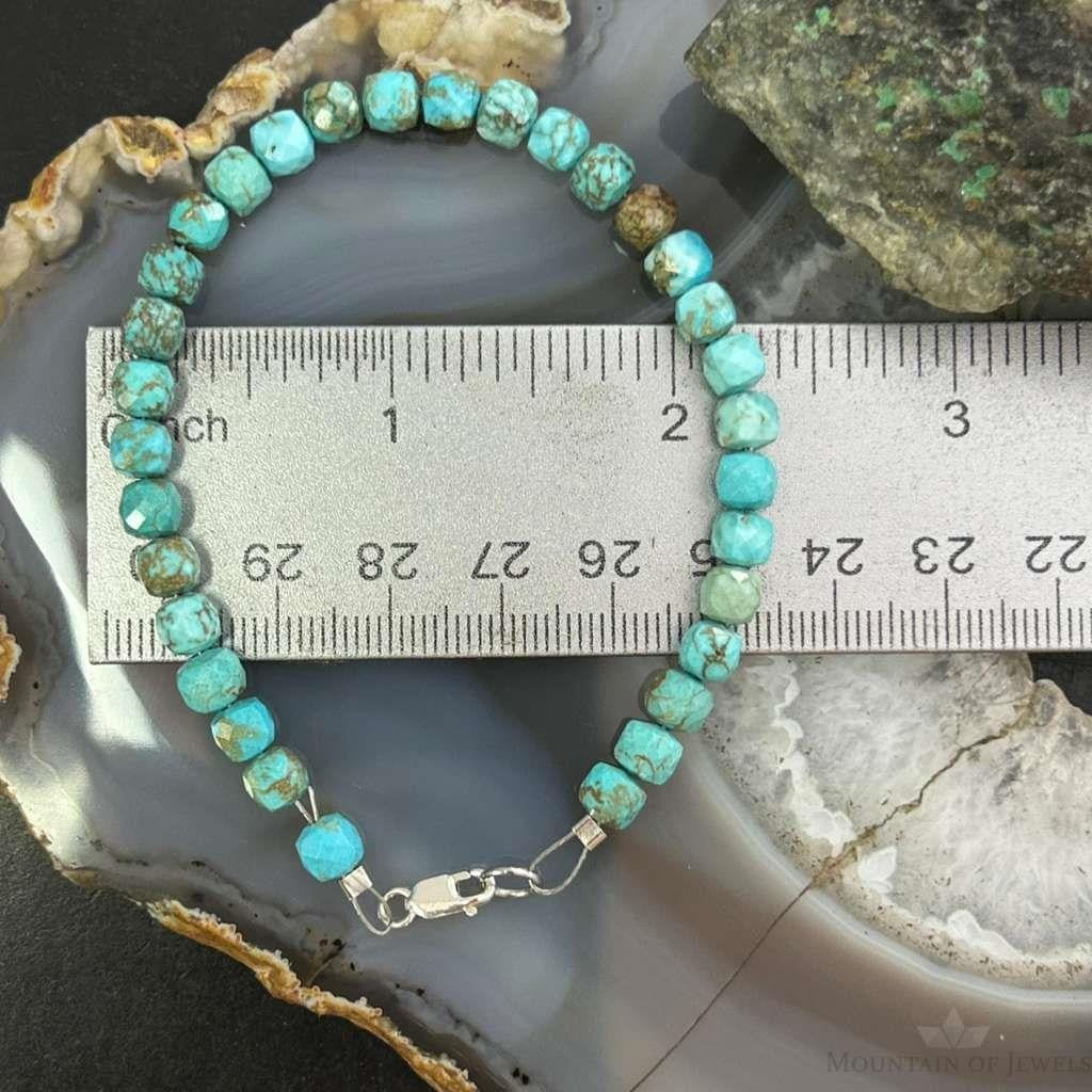 Sterling Silver Faceted Turquoise Beads 7.5" Bracelet For Women
