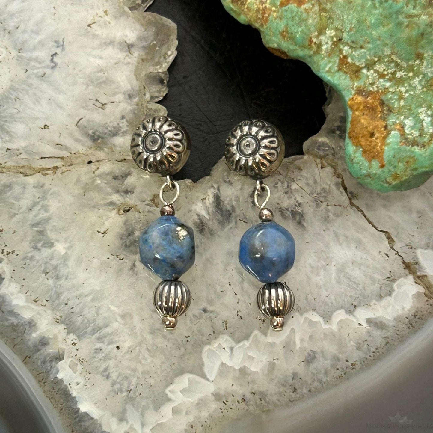 Carolyn Pollack Sterling Silver denim Lapis Decorated Dangle Earrings For Women