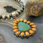 Sterling Silver Southwestern Emerald Valley Turquoise & Spiny Oyster Cluster Pendant For Women