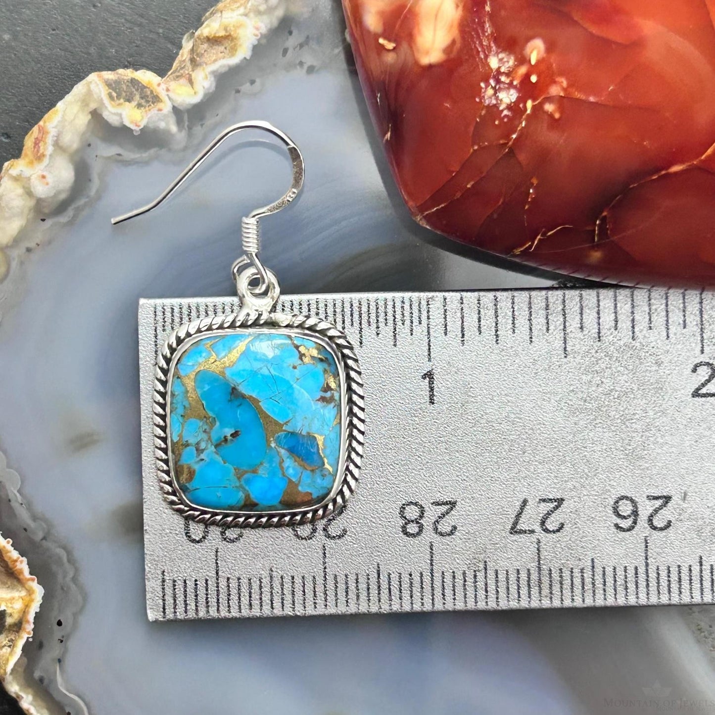 Sterling Silver Southwestern Style Blue Copper Turquoise Dangle Earrings For Women