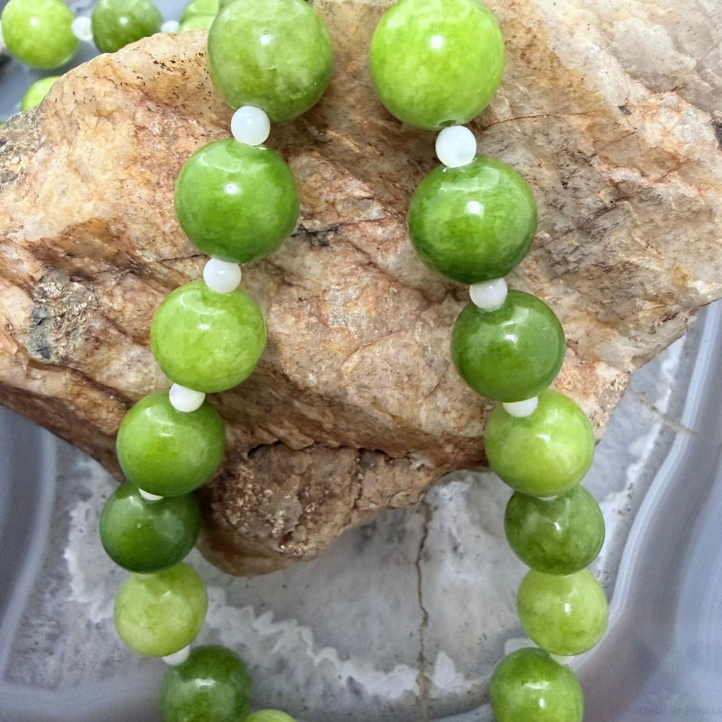 Sterling Silver Southwestern Style Peridot Beads & Small Moonstone Necklace For Women