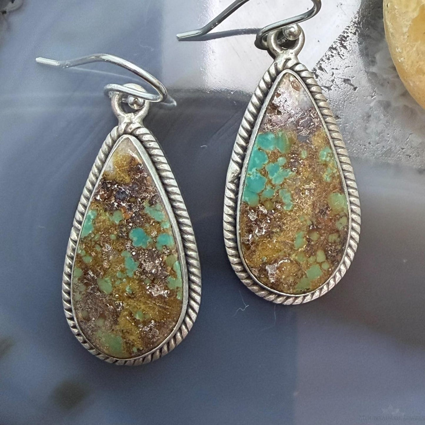 Sterling Silver Southwestern Style Teardrop Royston Turquoise Dangle Earrings For Women