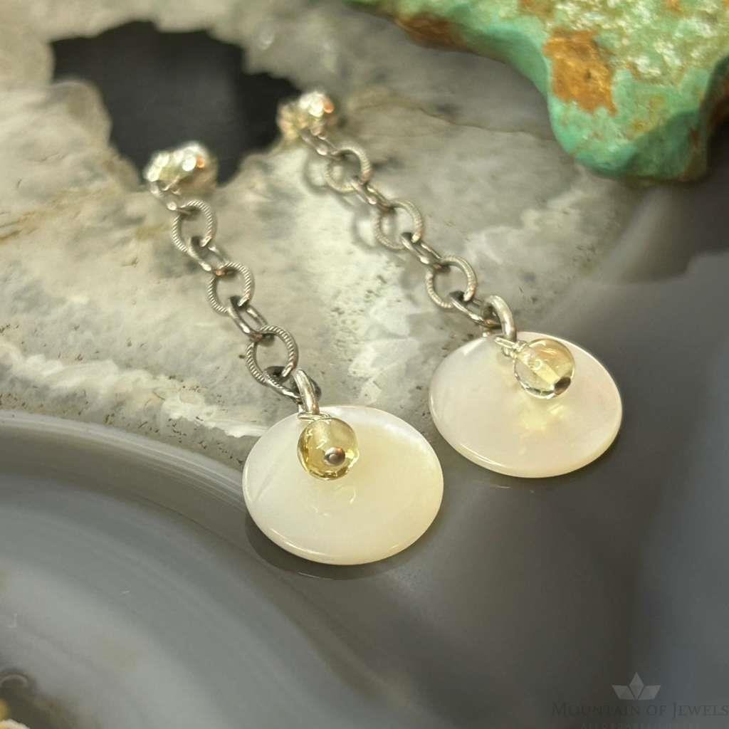 Carolyn Pollack Sterling Silver MOP & Citrine Dangle Earrings For Women