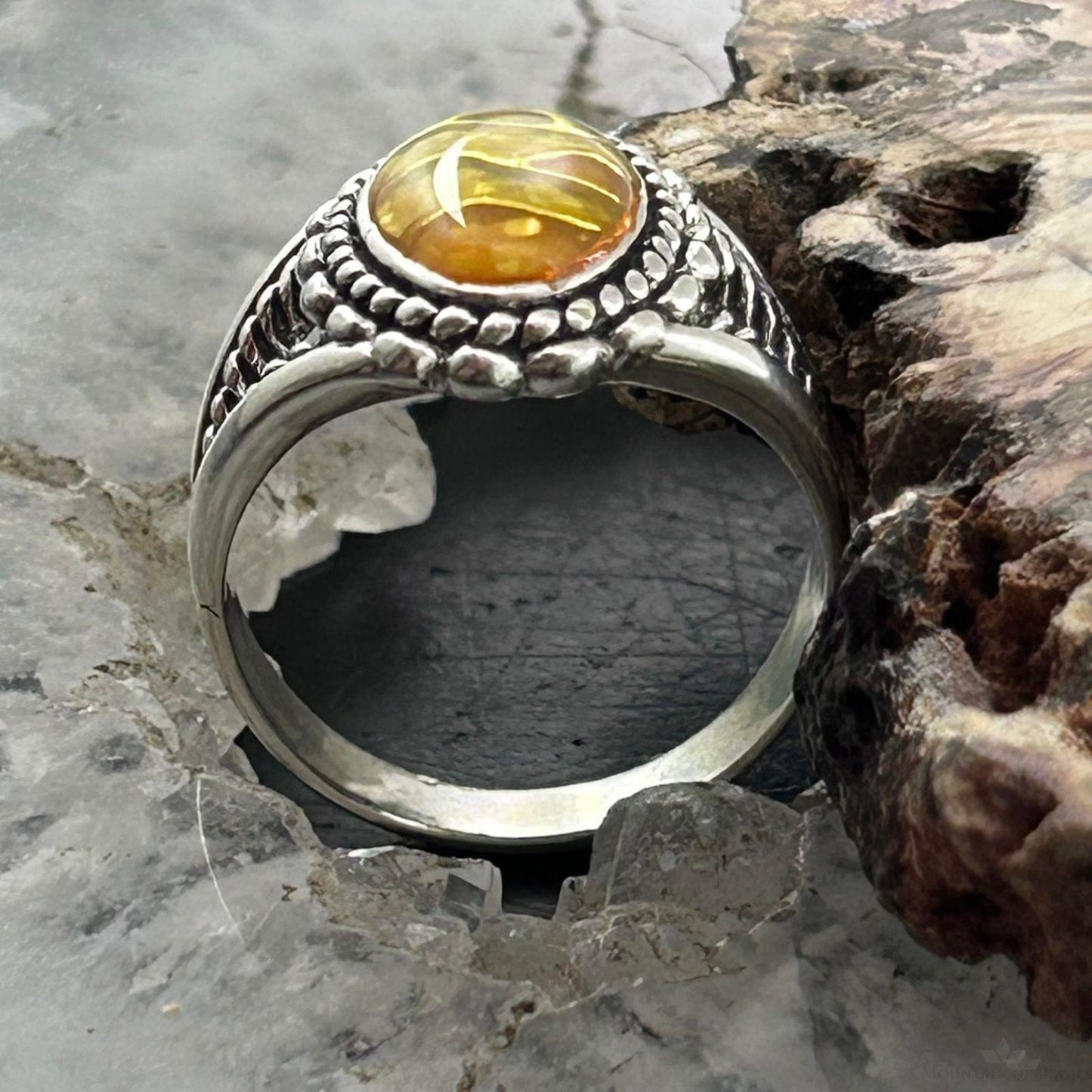 Carolyn Pollack Sterling Silver Oval Chip Inlay Decorated Ring For Women