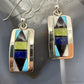 Sheryl Edaakie Zuni Sterling Silver  Multistone Inlay Rectangle Dangle Earrings For Women #2