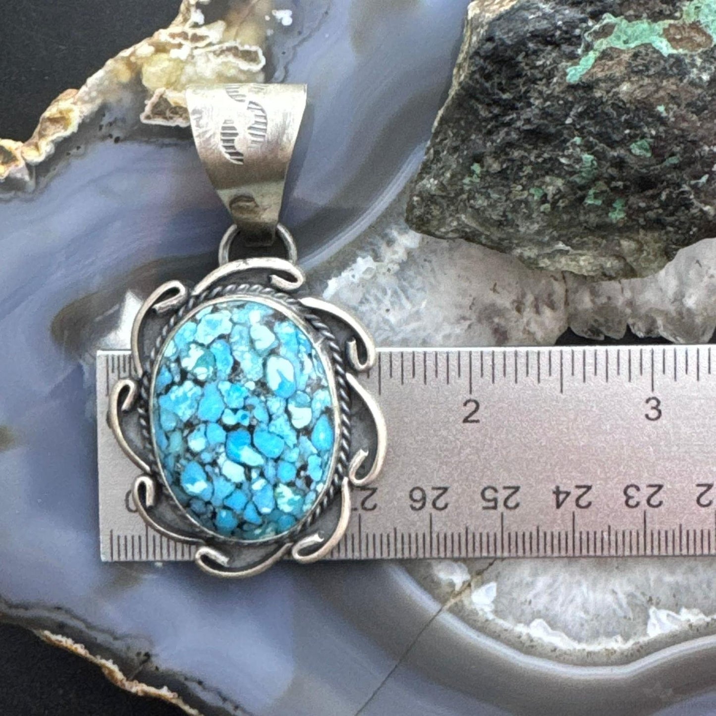 Gilbert Nez Native American Sterling Silver Composite Kingman Turquoise Pendant For Women