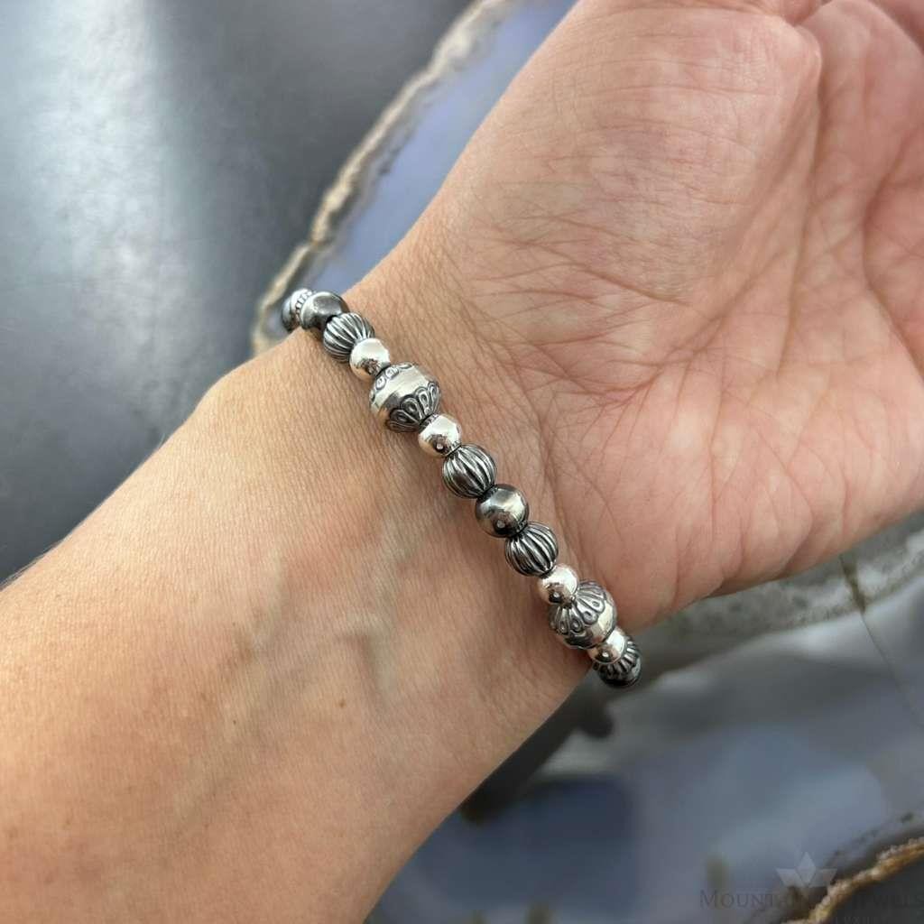 Carolyn Pollack Sterling Silver Navajo Pearl Style Beads Bracelet 7" w/Toggle For Women