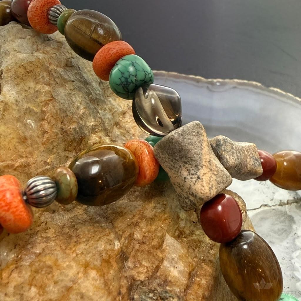 Carolyn Pollack Sterling Silver Multistone Beads Magnetic Clasp 16" Necklace For Women