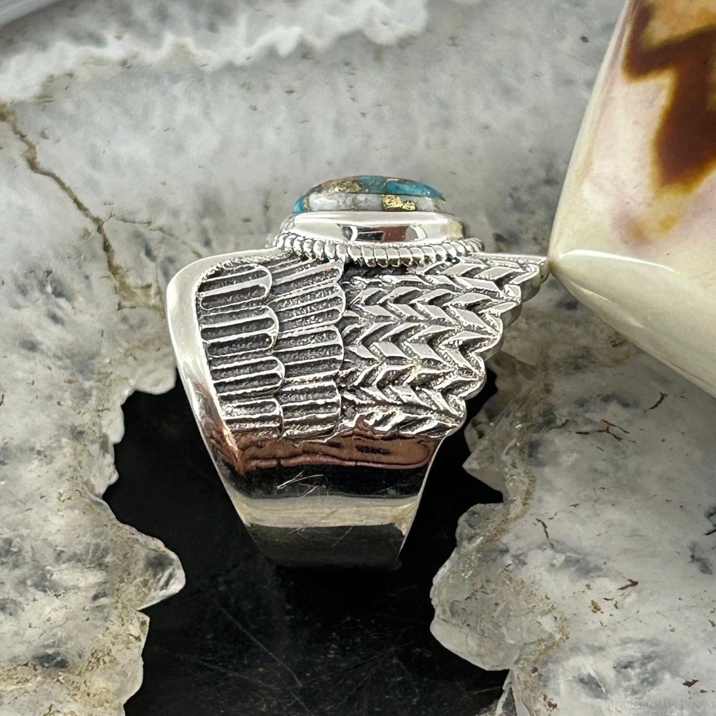 Sterling Silver Southwestern Style Mohave Turquoise Wing Ring Size 7 For Women