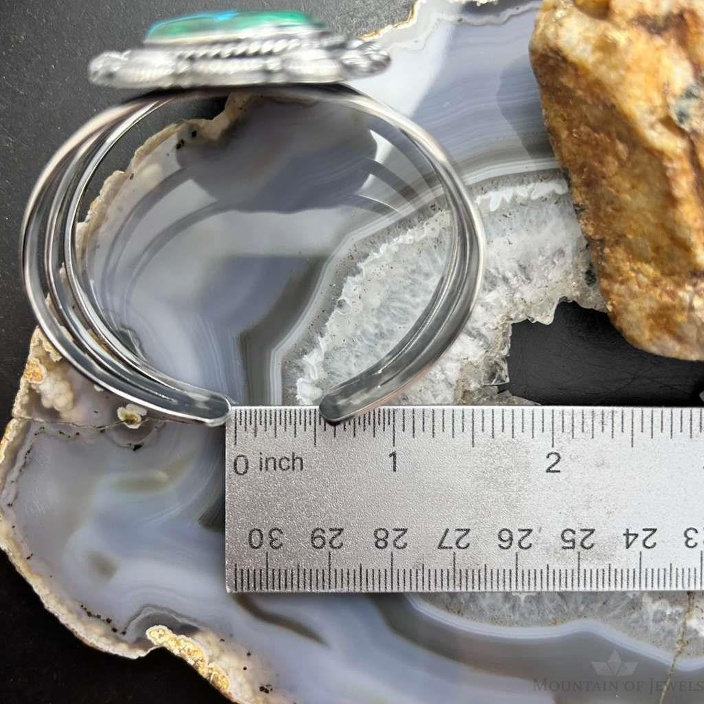 Sterling Silver Southwestern Style Large Teardrop Azurite Malachite Bracelet For Women