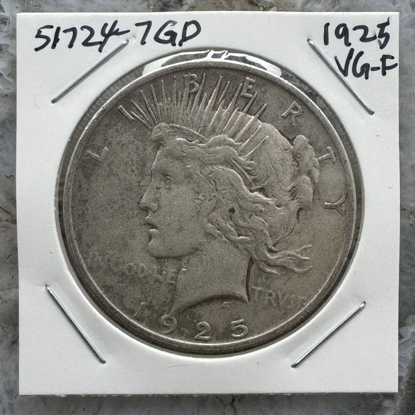 1925 90% US Peace Silver Dollar VG-F #51724-7GD