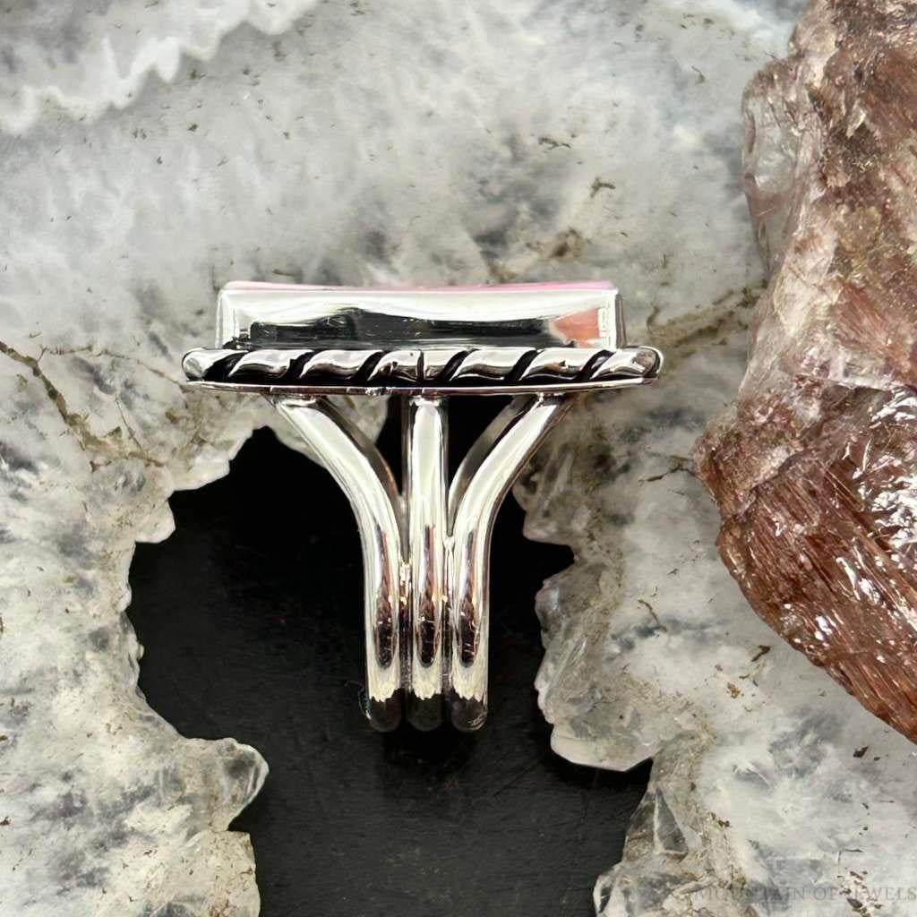 Native American Sterling Silver Rectangle Pink Conch Bar Ring Size 7 For Women