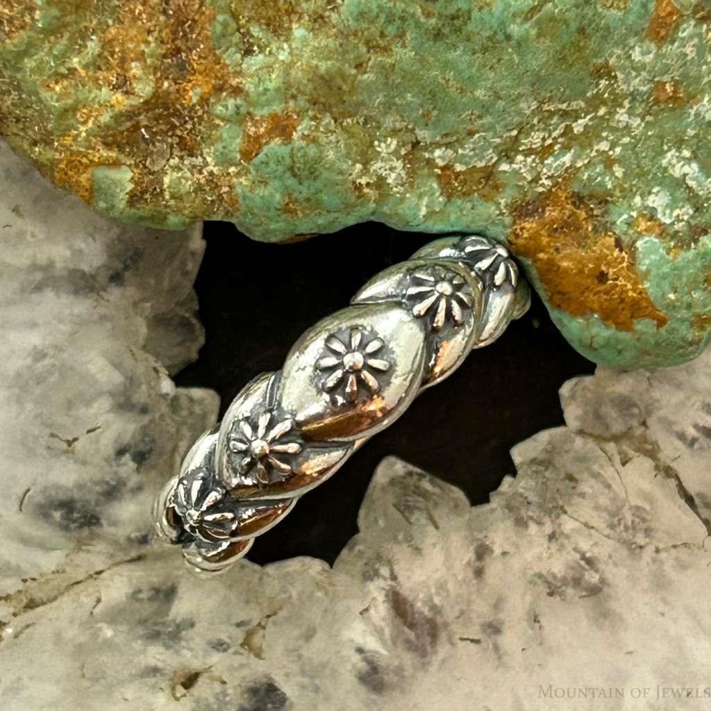 Carolyn Pollack Sterling Silver Decorated Flower Concho Ring Size 9 For Women