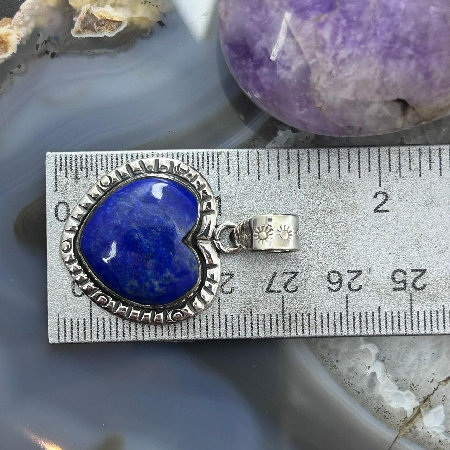Sterling Silver Southwestern Style Lapis Heart Decorated Pendant For Women