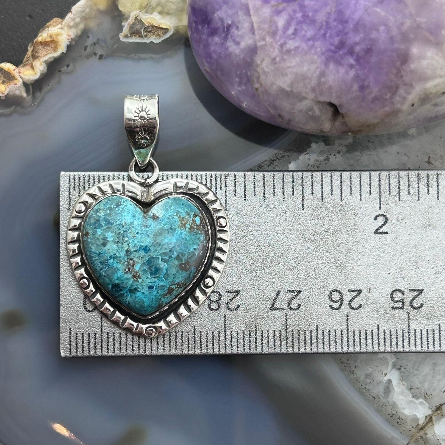 Sterling Silver Southwestern Style Chrysocolla Heart Pendant For Women #1