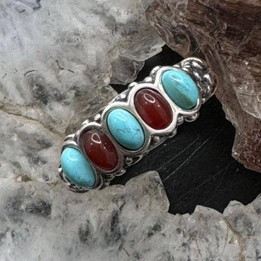 Carolyn Pollack Sterling Silver Turquoise & Carnelian Ring For Women Size Variety