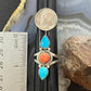 Native American Sterling Round Spiny Oyster Teardrop Kingman Turquoise Size 8.5