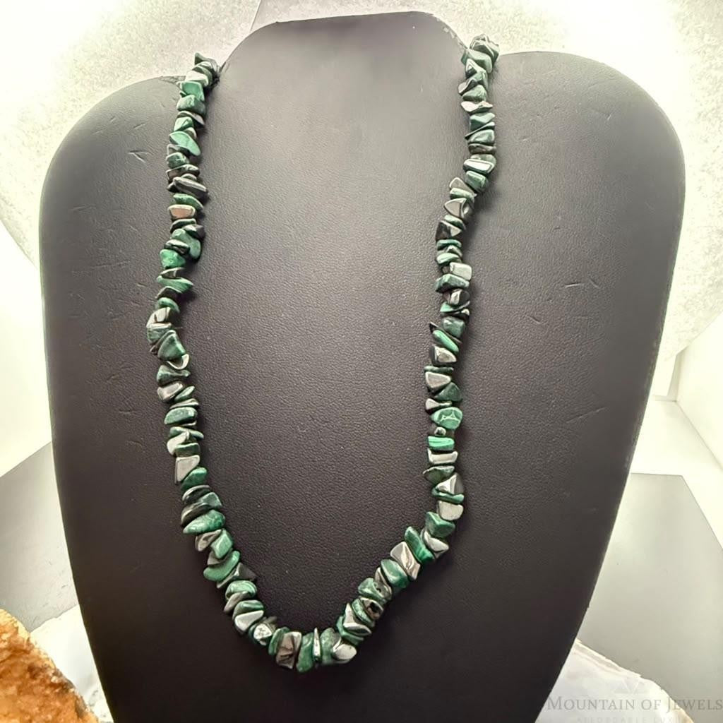 Vintage Natural Malachite & Hematite 34" Necklace For Women