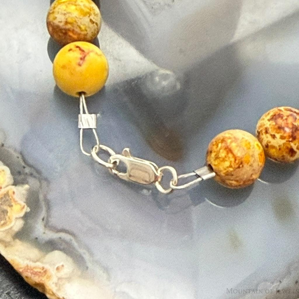 Sterling Silver 8mm Round Snake Skin Jasper Beads 7" Bracelet For Women