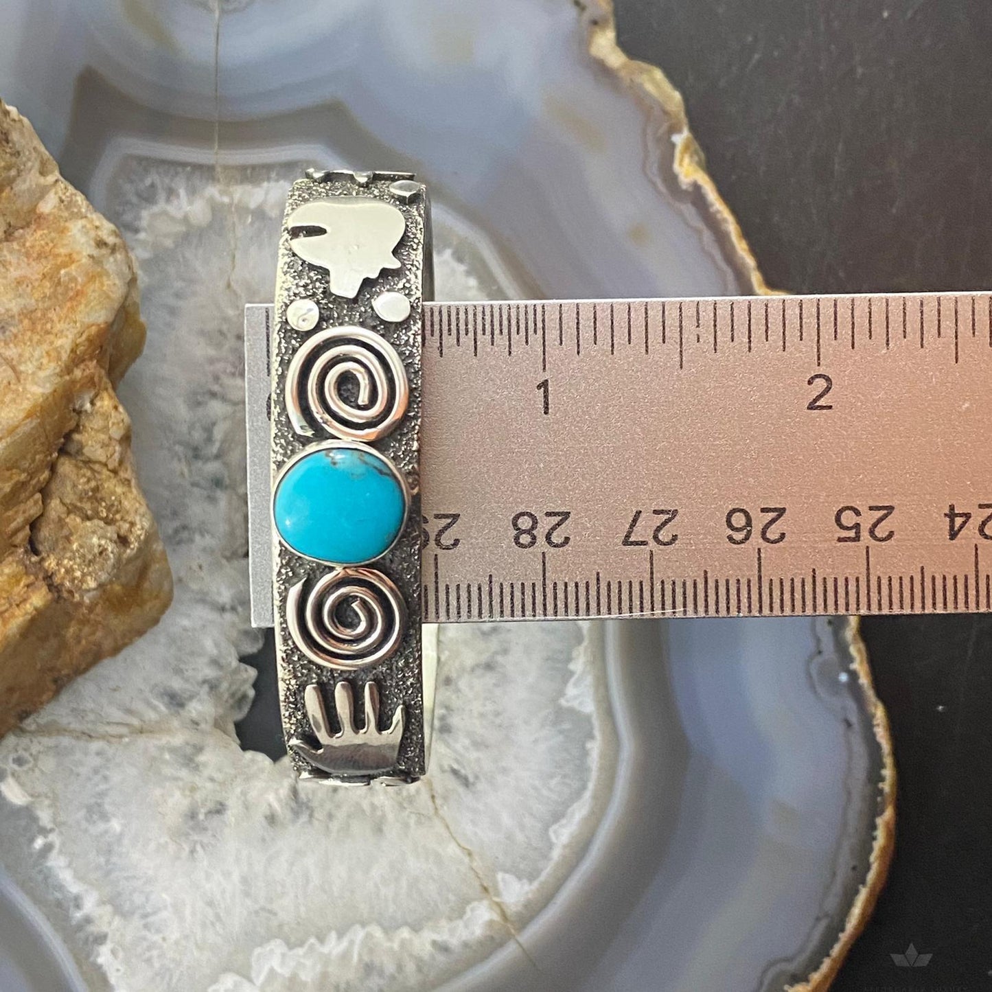 Alex Sanchez Native American Sterling Turquoise Petroglyph Bracelet For Women #2