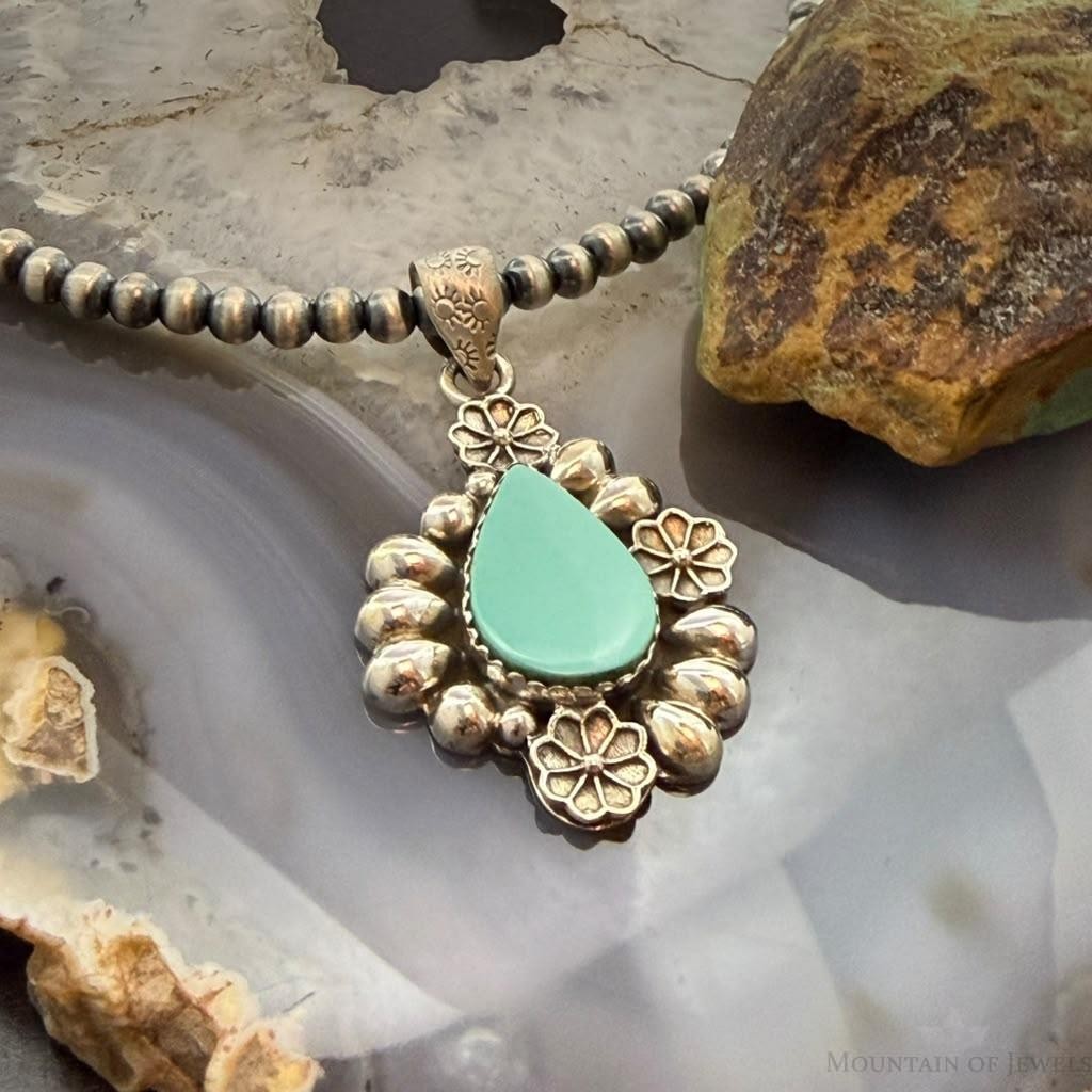 Sterling Silver Southwestern Style Teardrop Turquoise Decorated Pendant For Women