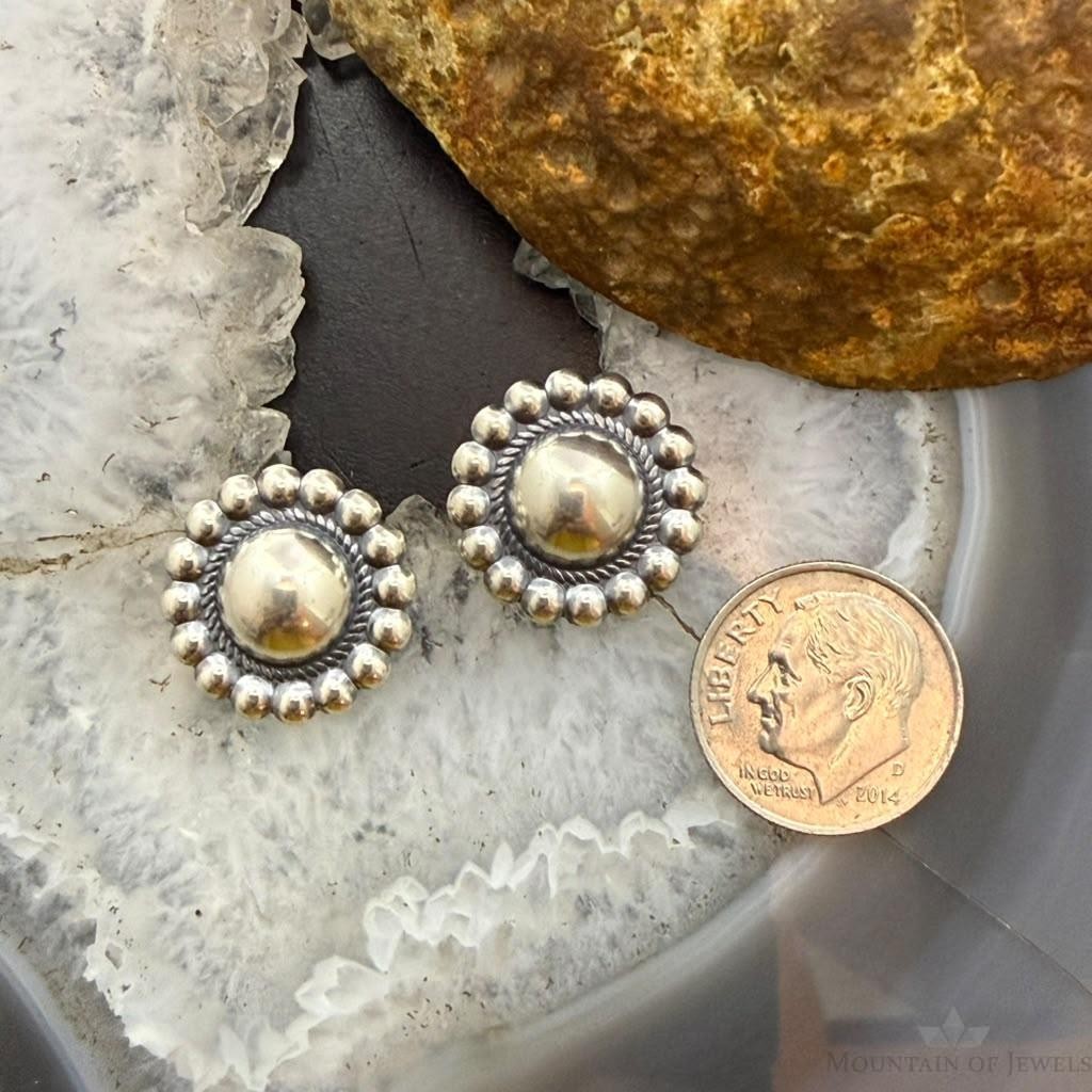 Native American Sterling Silver Round Dome Decorated Stud Earrings For Women #1