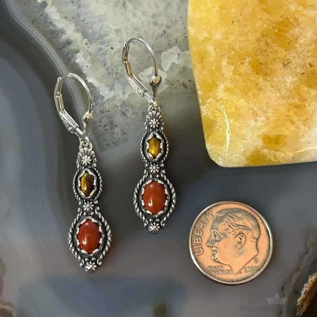 Carolyn Pollack Sterling Silver Red Jasper & Tiger's Eye Dangle Earrings For Women