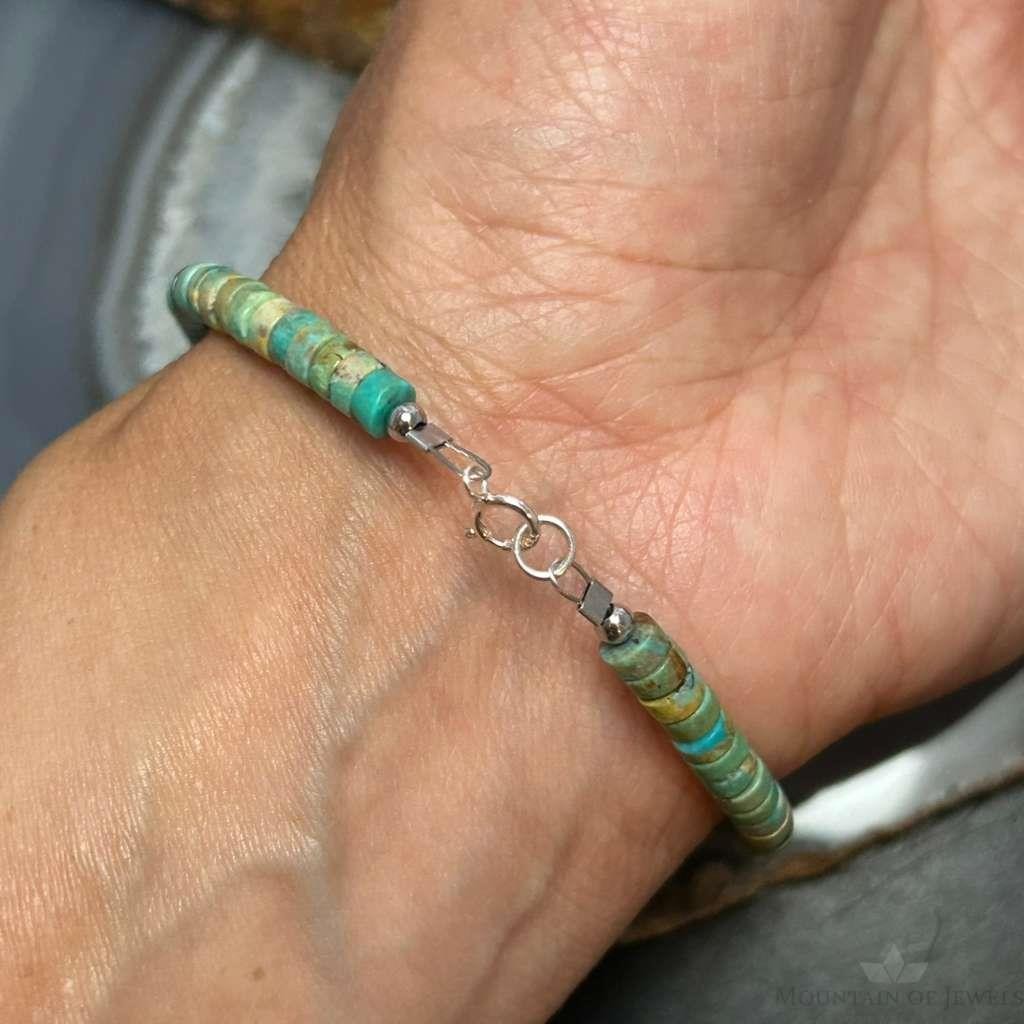 Sterling Silver Turquoise Disk Beads 7.5" Bracelet For Women