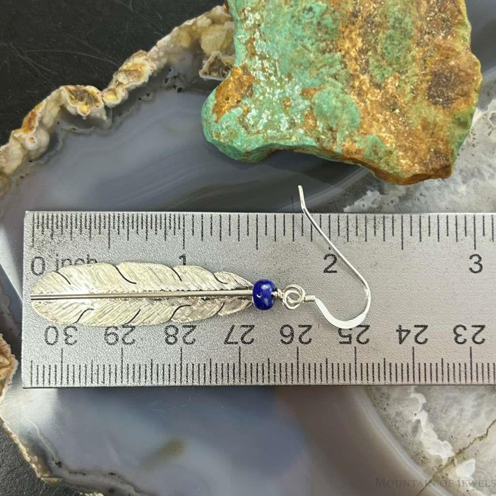Anthony Gatewood Sterling Silver & Lapis Bead Feather Dangle Earrings For Women
