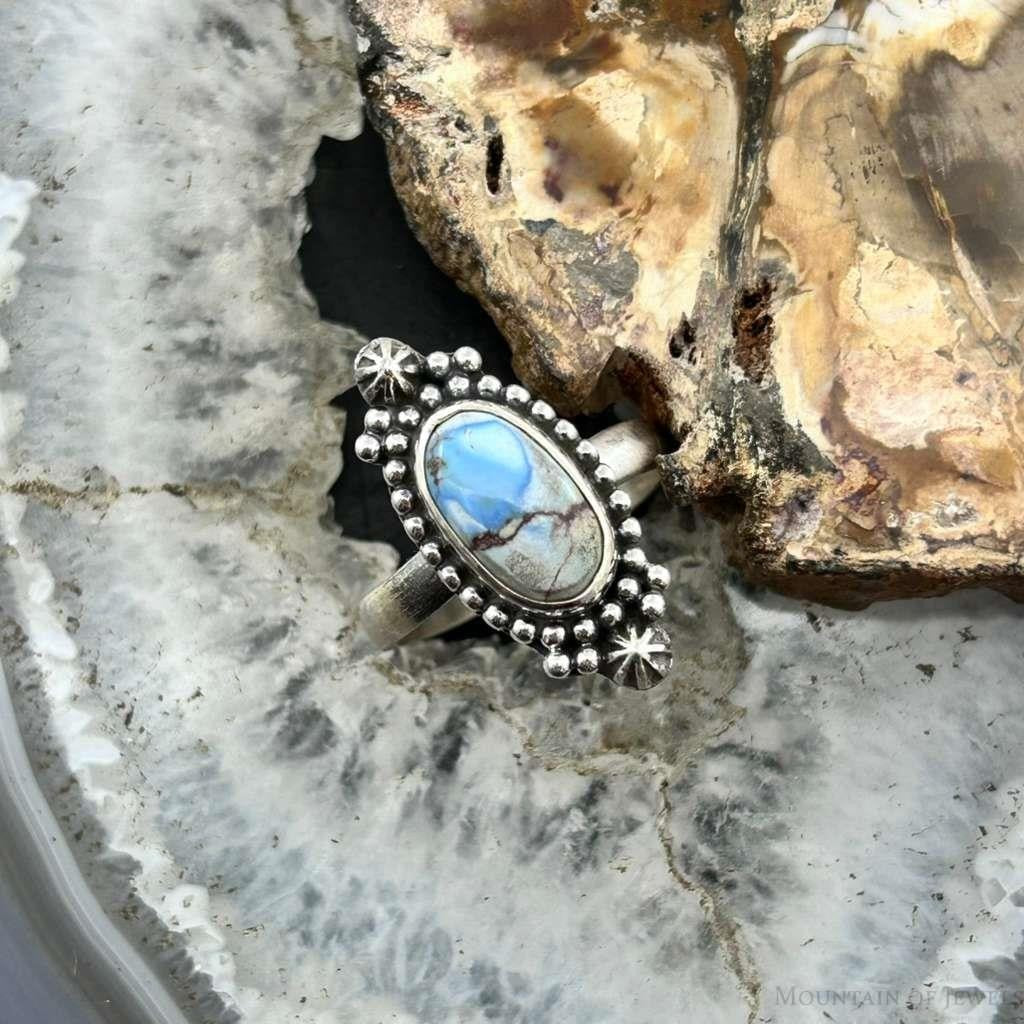 Sterling Silver Southwestern Style Oval Golden Hill Turquoise Adjustable Ring  For Women #11