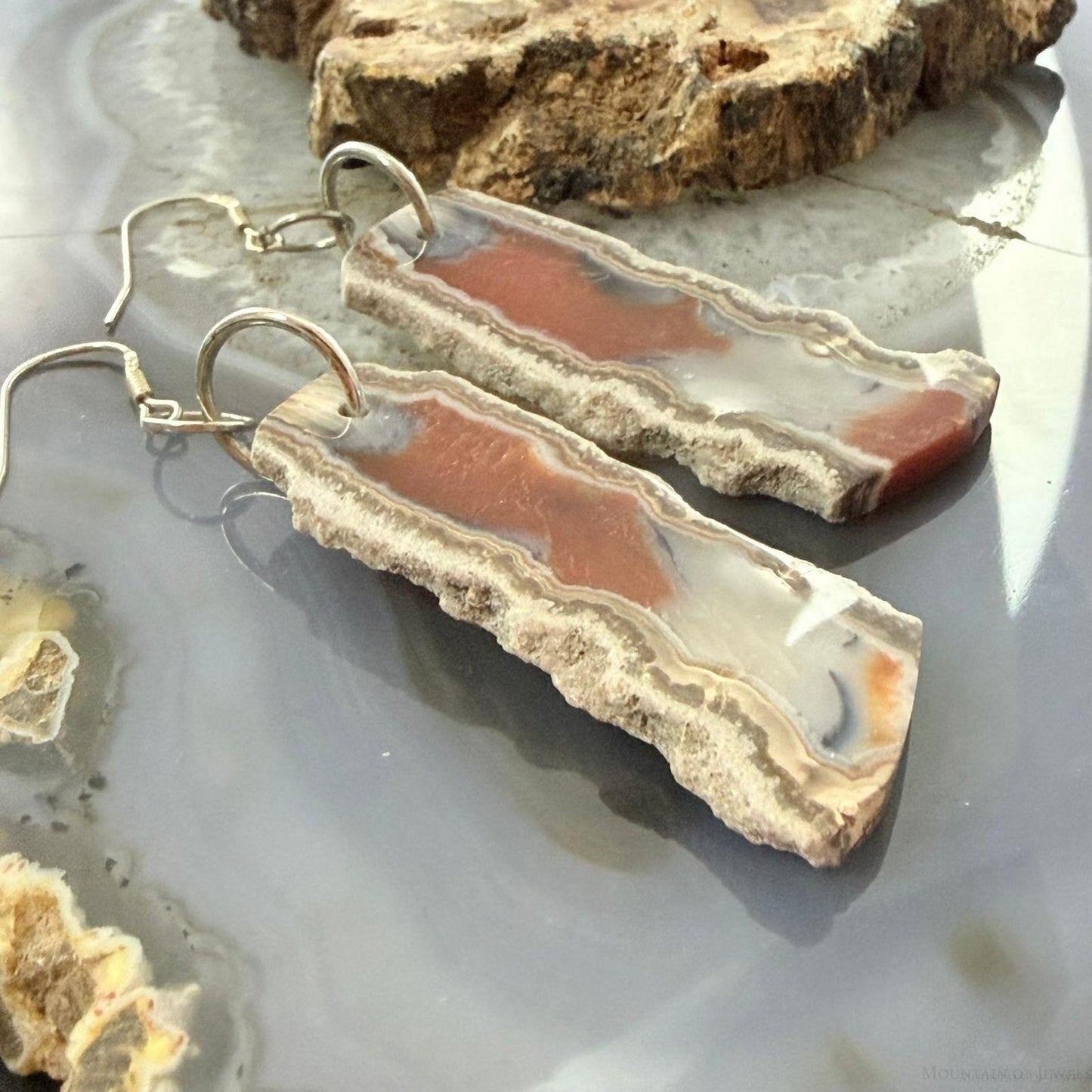 Sterling Silver Agate Slab Dangle Earrings For Women #406