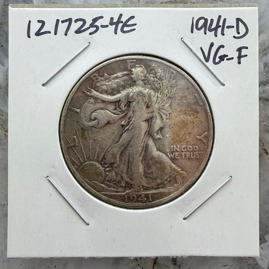 1941-D US Walking Liberty Half Dollar 90% Silver VG-F #121725-4E
