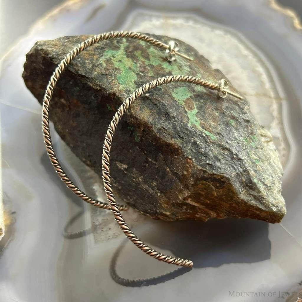 Sterling Silver Twisted Rope Half Moon Hoop Earrings For Women