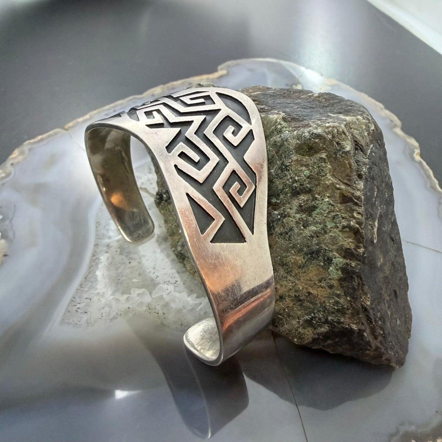 Vintage Sterling Silver Geometrical Motif Overlay Bracelet For Women, Taxco Mexico