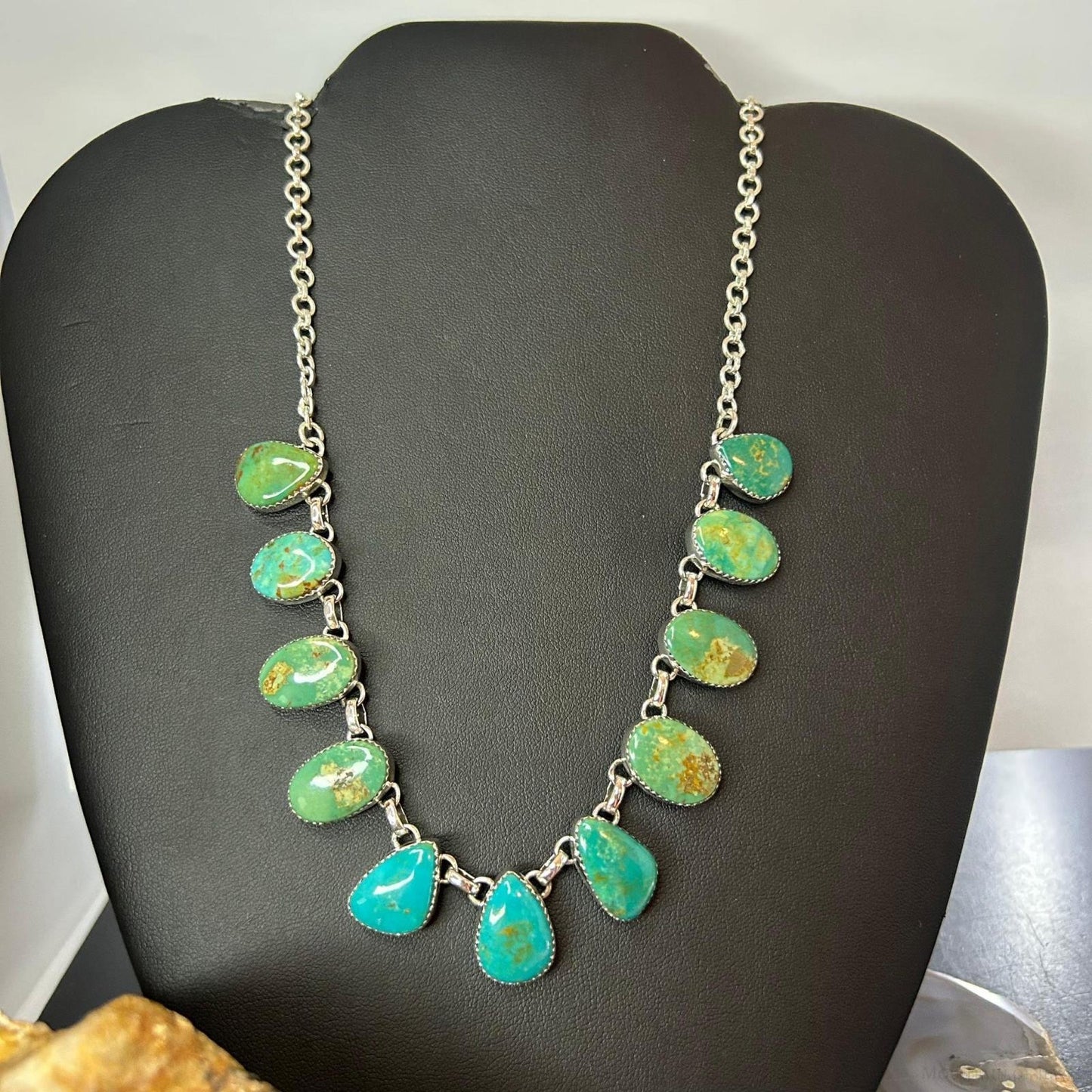 Sterling Silver Southwestern Style Teardrop & Oval Turquoise 20" Necklace For Women