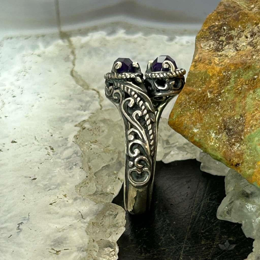 Carolyn Pollack Sterling Silver Faceted Amethyst Doublet Bypass Ring Size 8 For Women