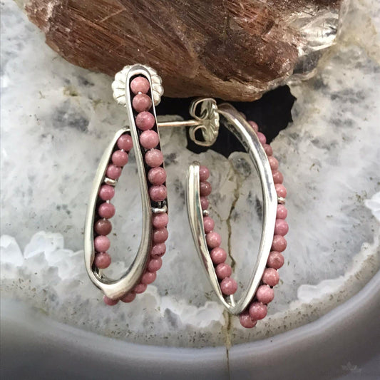 Carolyn Pollack Sterling Silver 23 Rhodonite Bead Curved Hoop Earrings For Women