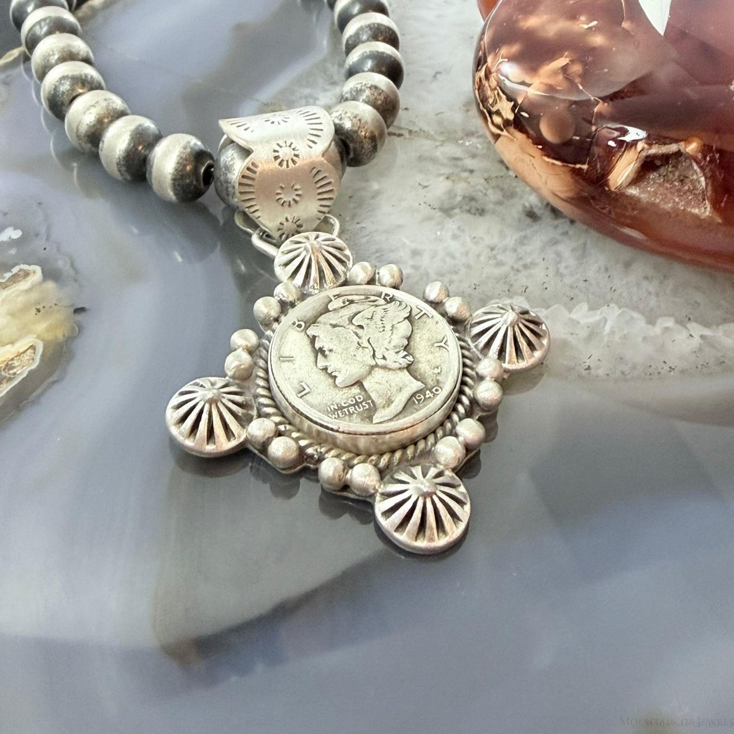 1940 Genuine 90% Silver US Mercury Dime Decorated Unisex Pendant