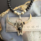 Frank Chavez Sterling Silver Native American Long Horn on Onyx 21" Necklace For Women