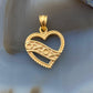 14K Yellow Gold Double Sided Heart Shape "XOXO" and Hearts Dainty Pendant