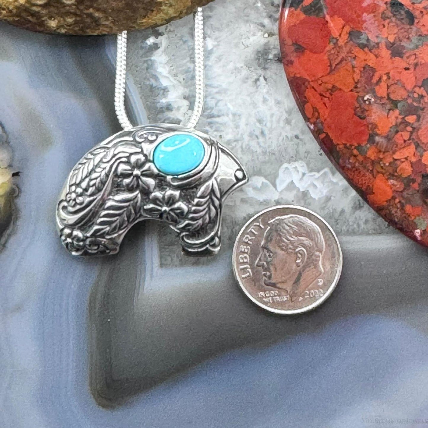 Carolyn Pollack Sterling Silver Sleeping Beauty Turquoise Fetish Bear Pendant Necklace