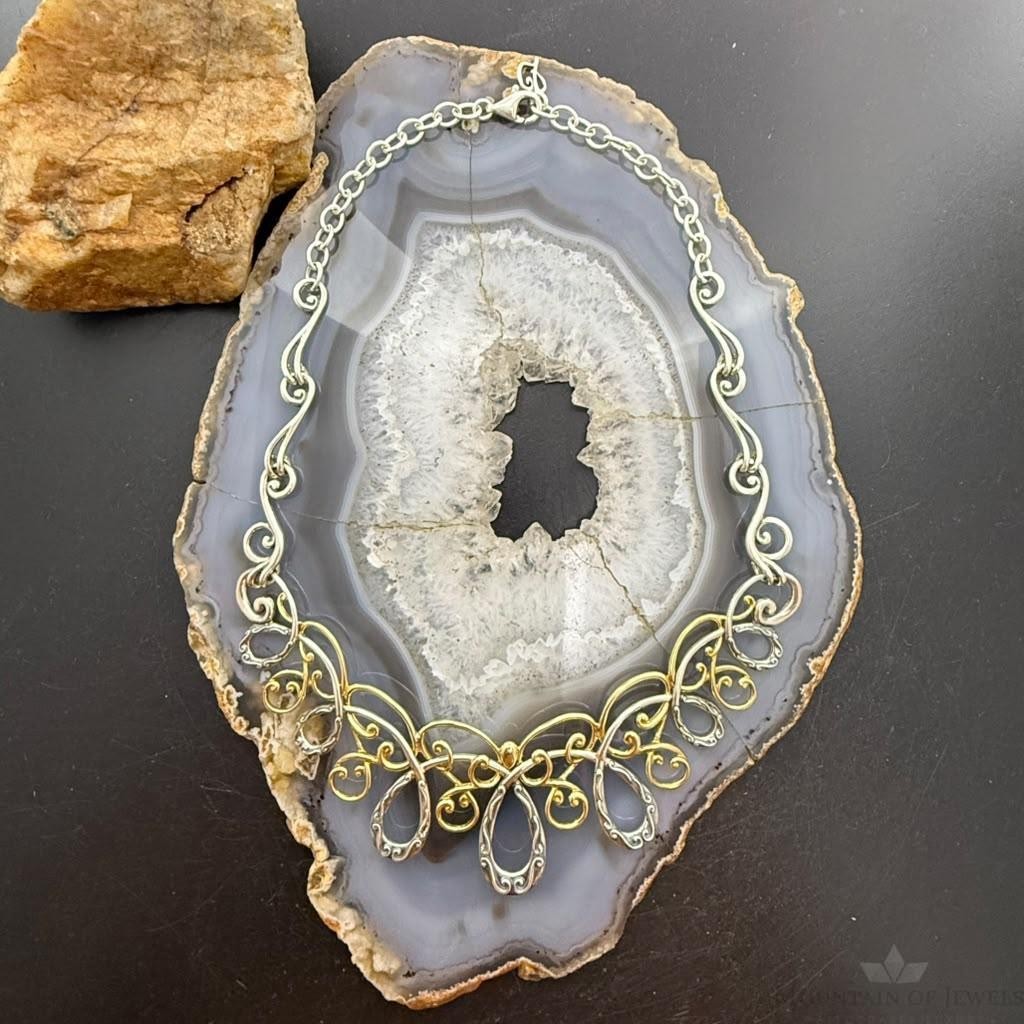 Carolyn Pollack Sterling Silver & Brass Swirl Decorated 15" Necklace For Women