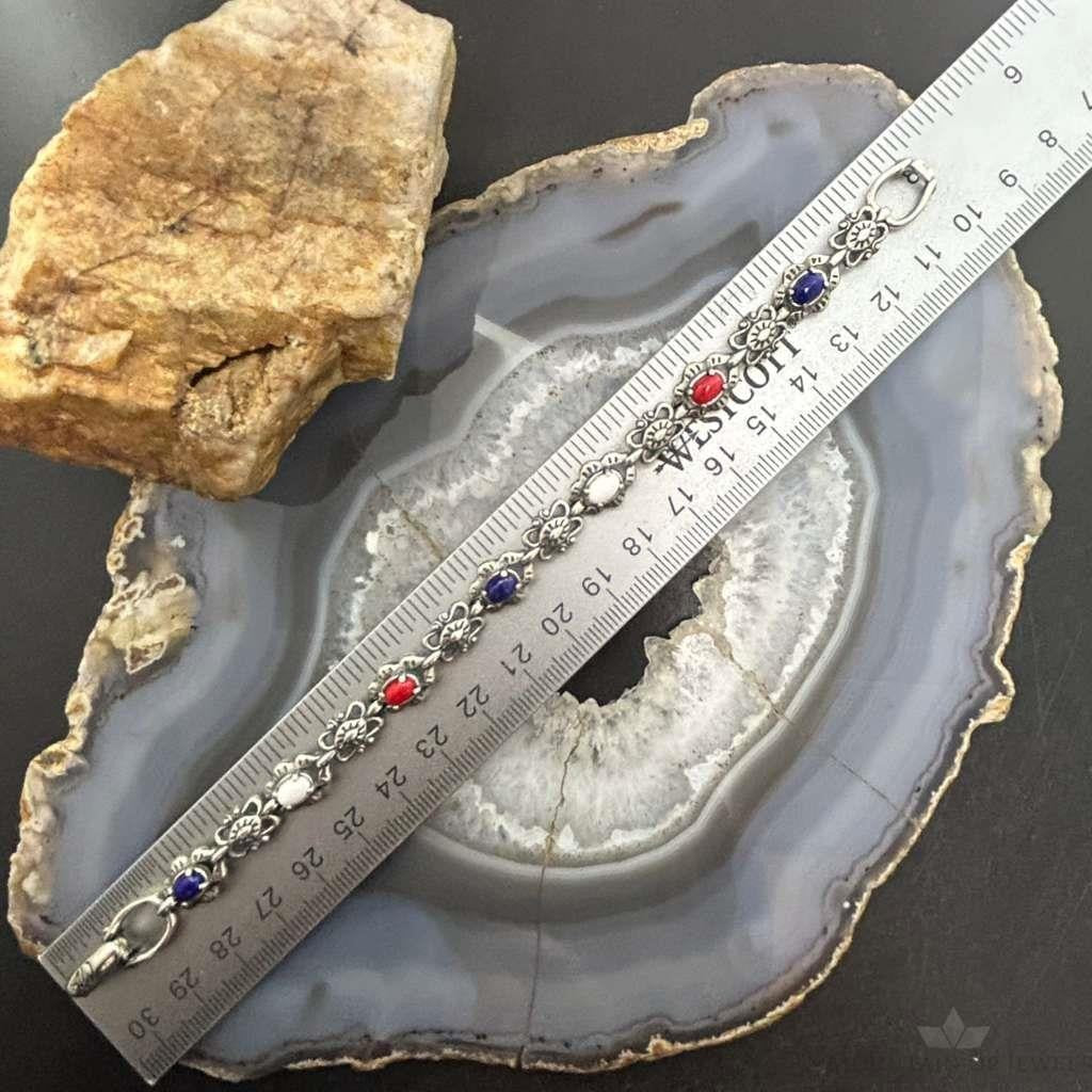 Carolyn Pollack Sterling Oval Lapis, Coral, White Jasper Link Bracelet For Women