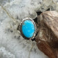 Native American Sterling Silver Oval Kingman Turquoise Decorated Ring Size 8.5 For Women