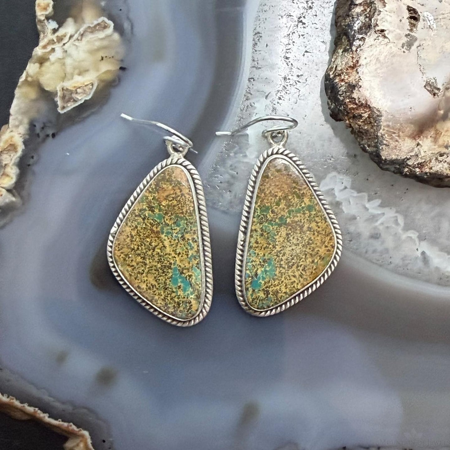 Sterling Silver Southwestern Style Triangle Royston Turquoise Dangle Earrings For Women