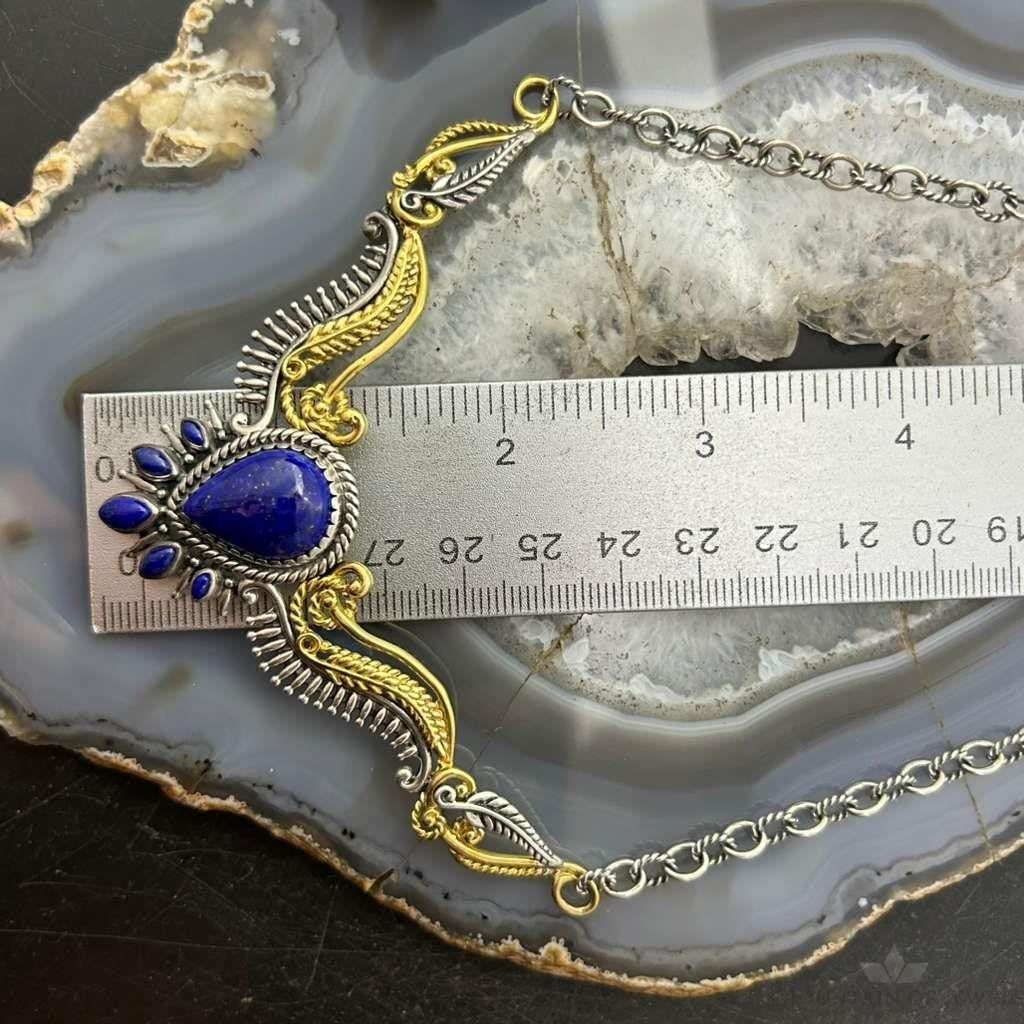 Carolyn Pollack Sterling Silver & Brass Lapis Decorated 15" Necklace For Women
